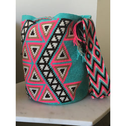 Blue & Pink Triangle Pattern Woven Bag